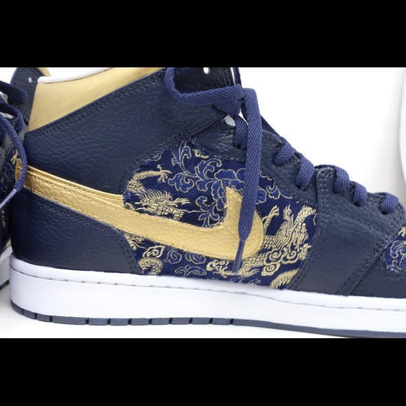 Custom Jordan 1 High Top Golden Dragon Navy and Gold size 12 Men - Picture 6 of 6